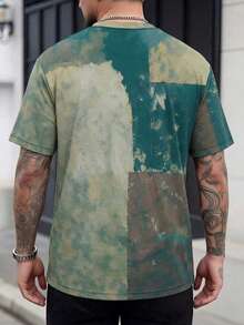 Men's Vintage Patchwork Graphic T-Shirt, Jesus Cross Faith Pattern Round Neck Tee, Suitable For Daily Wear - Green - View 2
