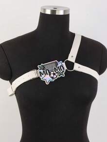 1 chiếc dây đeo ngực bằng da PU màu trắng dễ thương, cá tính với hình thêu chữ 'MAMA' kiểu bóng đá ba chiều - Dây đeo toàn thân phong cách E-Girl cho trang phục lễ hội. - trắng - Xem 6