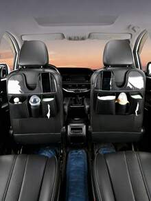 High Quality PU Leather Car Seat Storage Bag With Tablet And Cup Holder | Multi-Compartment Design For Snacks, Tissues, Water Bottles | Suitable For SUV, Pickup, Sedan Backseat | Convenient Travel Accessory - Style a - View 5