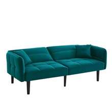 Adjustable 2-In-1 Sofa Bed – Double Seat, Velvet Fabric, Folding Armrests With Sleeping Function, Ideal For Small Families. - Green - View 1
