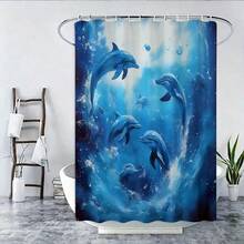 【1/3/4件套海洋海豚浴室浴帘套装】海洋海豚浴室装饰,浴帘套装,防水涤纶浴帘配防滑浴垫、U型马桶座套和12个挂钩,防水涤纶浴室配件,卡通动物风景主题,家居装饰,浴室装饰 - A - 查看 15