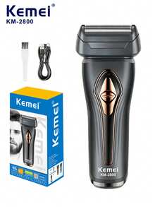 Kemei Máy cạo râu điện KM-2800 dành cho nam, máy tỉa râu hai lưỡi, sử dụng được cả khô và ướt, máy cạo râu chuyên nghiệp, máy cạo râu kiểu lưỡi chuyển động tịnh tiến dành cho thợ cắt tóc, bộ sạc USB (1 chiếc) - Nhiều màu - Xem 10
