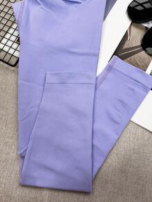 Leggings de yoga para mujer, mallas de yoga de cintura baja acanaladas, leggings de fitness, pantalones de yoga sin costuras, mallas deportivas elásticas - Púrpura malva - Ver 5