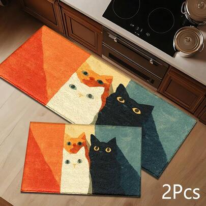 2D Sevimli Kedi Baskılı Halı, Giriş, Veranda, İç Mekan Kullanımı İçin Yumuşak ve Dayanıklı Yer Paspası - Oturma Odası, Banyo, Yatak Odası, Oyun Odası, Çamaşır Odası, Yurt Dekorasyonu İçin Yıkanabilir Kapı Paspası
