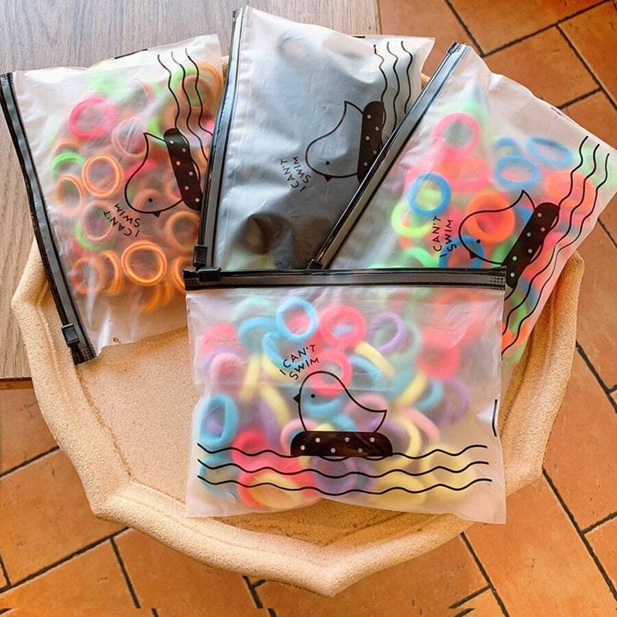 96pcs Colorful Scrunchies, Small Hair Ties, Soft Fabric Hair Ties, Ponytail Holders, Hair Tie For Girls, Maroon Color Towel Scrunchies In Bag Hair Elastics Hair Rubber Bands Hair Rope Elastic Hair Tie,Travel,Birthday - Color - View 1