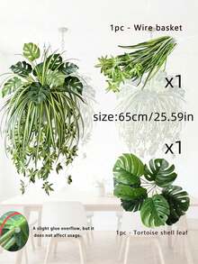 2pcs/Set = Spider Orchid + Monstera, Nordic Style Artificial Hanging Greenery Monstera Combination, UV Resistant Greenery Suitable For Outdoor Garden, Home Decor, Art Decor, Year-Round Artificial Greenery, Palm Festival And Other Seasonal Holidays, Multi-Functional Decor, Pot Not Included - Green - View 7