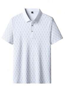 Men's Summer Breathable Ice Silk Polo Shirt, Skin-Friendly Fashion Collar T-Shirt Short Sleeve, Letter Print Business Style Top - White - View 2