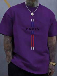 Men's Casual 100% Cotton Soft Crew Neck T-Shirt Daily Wear, High-Quality Plus-Size Pure Cotton Menswear,Mens Cotton T-Shirt, Paris Graphic Design, - 紫色 - 查看 10