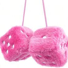 Couple Fuzzy Dice With Leather Retro Car Mirror Hanging Accessories Car Decoration - 粉紅色的 - 查看 6