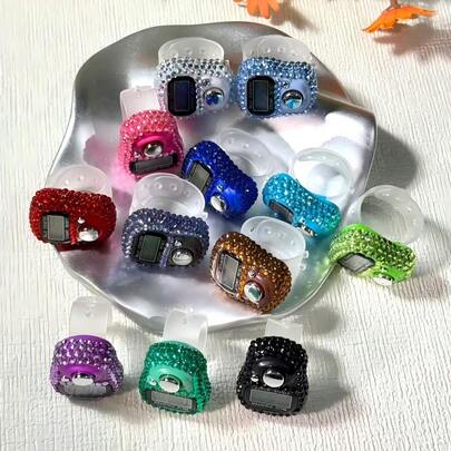 Tiny Rhinestone Adorable Finger Tally Counter, Beautifully Designed, Easy To Wear On Hand, Suitable For Prayer Counting, Exercise Counting, Knitting Counting, Etc.