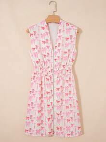 Acelitt Vestido curto casual feminino rosa com zíper na cintura, sem mangas e detalhe de laço, perfeito para o verão. Elegante e charmoso. - Multicolorido - Ver 3