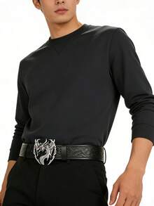 1pc Punk Style Dragon Embossed Belt, Unique Buckle Accessory - Black - View 5