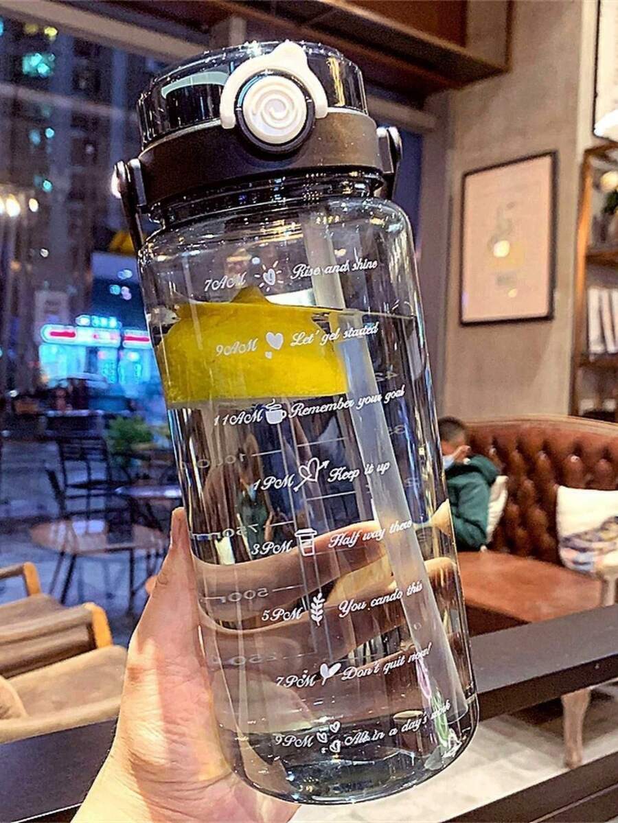 1件特大容量耐熱雙吸管塑料水瓶,便攜式戶外旅行運動水瓶,附手柄 - 彩色 - 查看 1