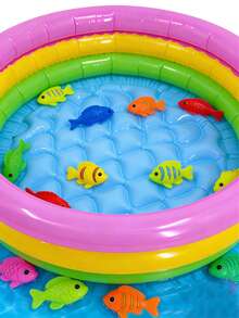 1pc Outdoor Summer Inflatable Swimming Pool, Colorful Circular Inflatable Pool, PVC Foldable Portable Auto-Inflating Swimming Pool, Simulated Fishing Practice Pool, Comfortable Inflatable Ocean Swimming Pool, Suitable For Camping, Travel, Indoor, Backyard, Garden - Multicolor - View 3