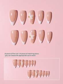 24pcs French Almond Shaped Press-On Nails, 3D Gel Flower Design With 3D Small Steel Ball Decor, Acrylic Material, Includes 1pc Jelly Glue Sticker And 1pc Nail File - Multicolor - View 4