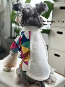 1件印花白色宠物T恤，可爱原创印花，透气，弹力，易清洗，狗狗夏季休闲套头衫 - 白色 - 查看 3