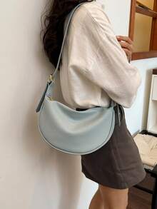 New Fashion Women's Solid Color Minimalist Shoulder Bag, PU Leather, Suitable For Dates, Shopping, Versatile And Exquisite - Blue - View 10