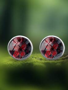 1 Pair Elegant Floral Pattern 316 Stainless Steel Round Stud Earrings, Minimalist Style Suitable For Women's Daily Wear And Gift, Graceful And Simple Jewelry Earrings Suitable For Women's Daily And Holiday Wear - Red - View 6