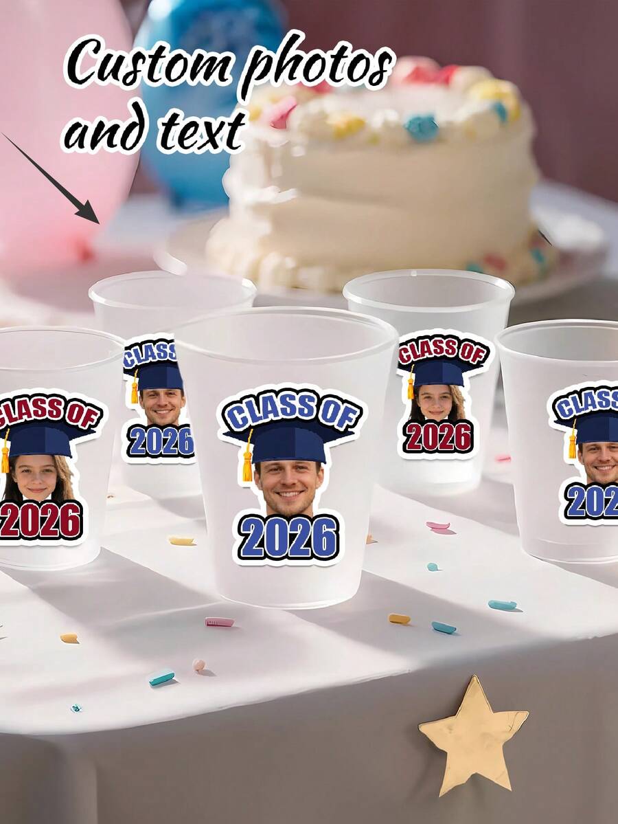 8/16/36pc Custom Personalized Graduation Commemorative Cup Sticker,Customized 2026 Graduation Stickers,Custom Photo & Text,Perfect Graduation Party Supplies, Ideal For High School/College Graduates, Graduation Ceremonies & Parties Tableware ,Can Be Used For Special Items, Stationery, Water Cups, Tableware And Books, Graduation Season Party Decorations,Graduation Gift - Multicolor - View 1