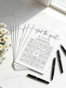 Bộ thẻ Bingo khởi động, thẻ Bingo đơn giản màu đen trắng với 24 gợi ý khởi động thú vị, phù hợp cho đám cưới, tiệc cô dâu, tiệc đính hôn, tiệc mừng em bé, tiệc tốt nghiệp và họp mặt. - nhiều màu - Xem 1