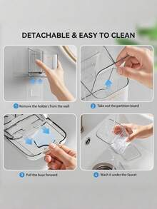 1pc 3-Slot Detachable Electric Toothbrush Holder, Wall-Mounted With Divider, Removable Toothbrush And Toothpaste Storage Rack, Suitable For Bathroom/Kitchen/Office - Multicolor - View 5