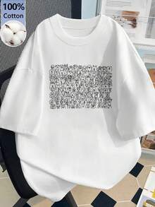 Made In Japan, Spring/Summer Cotton, Round Neck, Loose Fit, Versatile, Simple, English Print Short-Sleeve T-Shirt - White - View 2