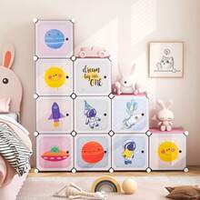 COSTWAY Portable Children Wardrobe With 12 Cubes And 2 Clothes Hanging Section, Pink - Pink - View 3