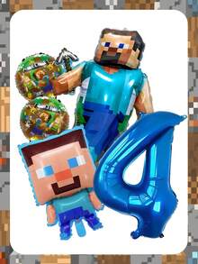 Minecraft Globos de aluminio con forma de personajes de dibujos animados con píxeles, adecuados para fiestas, eventos de fiestas con temática de dibujos animados, decoraciones de fiesta de cumpleaños, suministros para fiesta de revelación de género, decoraciones de fiesta de juegos, fiestas de cumpleaños y actividades de celebración con temas. - 2 piezas (color aleatorio) - Ver 7