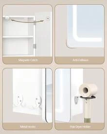 HaluPeit Bathroom Mirror Cabinet With Lighting, Bathroom Mirror Cabinet, 3 Color Temperature Dimmable, Bathroom Cabinet With Mirror And Adjustable Shelf, 16.5 X 70 X 60 Cm White - White - View 4