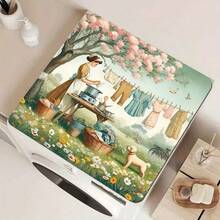1 pieza Funda protectora para la parte superior de la lavadora con estampado de lavandería, base de goma suave, almohadilla de drenaje de diatomita absorbente y de secado rápido, protector multiusos para lavadora, secadora, refrigerador y mostrador de cafetera, decoración moderna para el hogar y la cocina - Verde Oliva - Ver 11