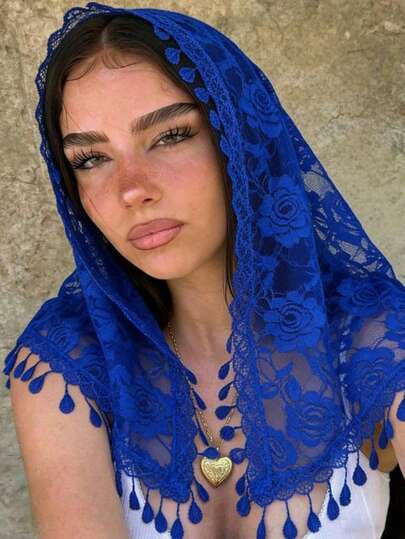 1PC 2026 Women's Bohemian Flower Lace Veil Scarf, Soft And Transparent Headscarf, Suitable For Beach/Bridesmaids