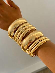9/7/6/3件套复古优雅时尚高品质极繁主义手镯，波西米亚休闲几何金属光滑设计宽细手镯套装，夸张美式嘻哈奢华个性化吊坠叠戴手镯，金色，适合女性夏季海滩派对音乐节约会日常通勤首饰搭配 - 金黃色 - 查看 5