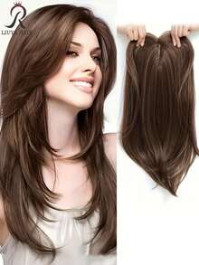 Topper de cabello rizado de 18 pulgadas para mujeres - Material de fibra sintética de aspecto natural, diseño invisible con clip adecuado para cubrir el cabello blanco ralo - Multicolor - Ver 2
