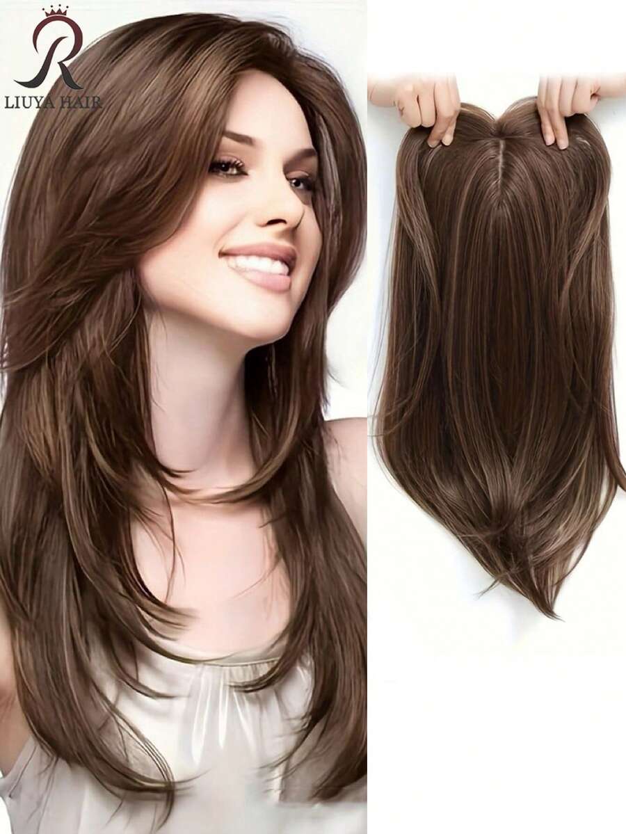 Topper de cabello rizado de 18 pulgadas para mujeres - Material de fibra sintética de aspecto natural, diseño invisible con clip adecuado para cubrir el cabello blanco ralo