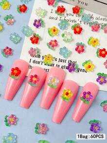 50pcs/Pack Multi-Color Resin Flower Nail Art Stickers, Blooming Sunflower, Transparent Petals, Japanese Wedding Design, Women's Nail Art DIY, Nail Art Decorations, Nail Art Supplies, Nail Jewelry Nails - Multicolor - View 12