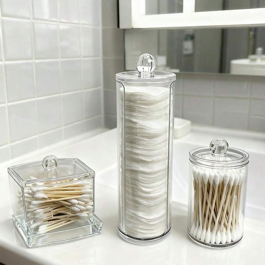 1/3pcs Plastic Swab Box With Lid, Makeup Pad Dispenser, Transparent Cosmetics Organizer Case, Bathroom Apothecary Jar. Multifunctional Storage Container For Q-Tip, Jewelry, Powder Puff, Makeup Remover, Floss, Beauty Eggs. Personal Care Tool. Vanity Decor. Bathroom Accessories