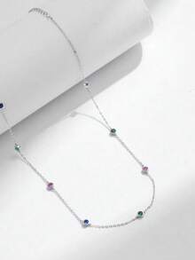 1条S925纯银彩色锆石项链，精致小巧，甜美少女风，专为女孩日常佩戴设计，持久光泽，是友谊礼物或毕业礼物的理想之选。 - 鑽石 - 查看 4
