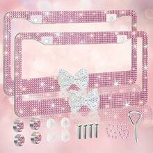 Easypie Selection 单只装或双只装闪亮车牌架，设计优雅，镶嵌水钻，采用优质不锈钢材质，配有蝴蝶结，女士适用。 - A - 查看 14