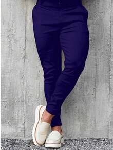 Men's Skinny Black Bengaline Pants – Slim And Stylish Cut - 寶藍色 - 查看 1