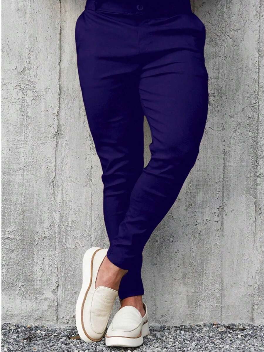Men's Skinny Black Bengaline Pants – Slim And Stylish Cut - 寶藍色 - 查看 1