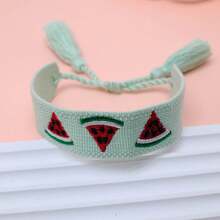 1pc Handmade Embroidered Watermelon Design Bohemian Bracelet, Suitable For Summer Beach Outings And Travel - Mint Green - View 6