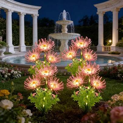 三头太阳能户外灯，自动开关，IP44防水，LED灯，蜘蛛百合造型路径灯，无需布线，适用于庭院、露台、草坪装饰