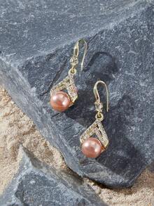 Opalesca Fashionable And Minimalist Champagne Pearl Earrings With High-End Sense - Gold - View 1