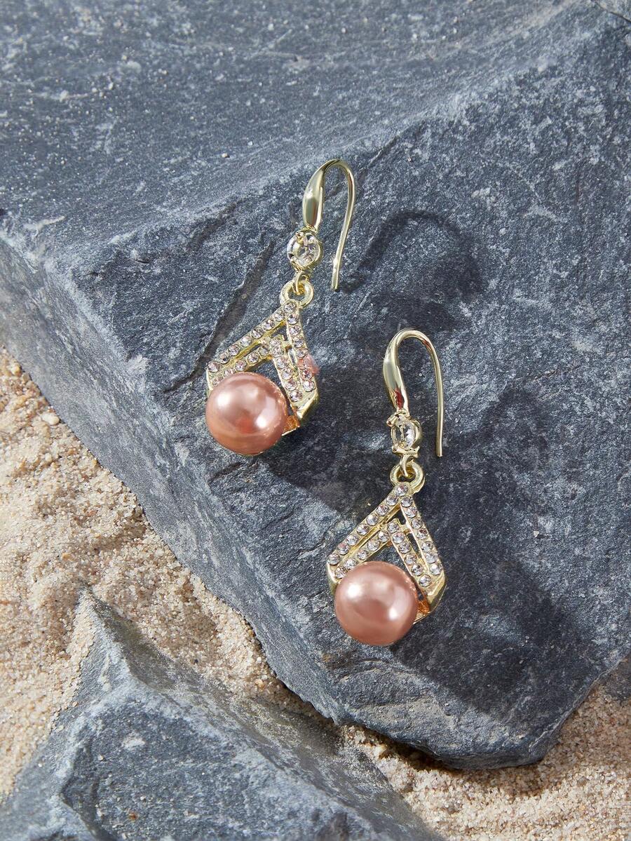 Opalesca Fashionable And Minimalist Champagne Pearl Earrings With High-End Sense - Gold - View 1