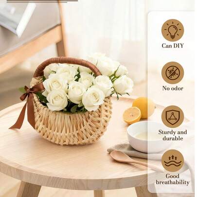 Giỏ hoa mây đan thủ công phong cách Boho mộc mạc, giỏ mây hình bán nguyệt có tay cầm dùng cho bé gái cầm hoa trong đám cưới, trang trí nhà cửa, đựng đồ, làm quà tặng, trang trí tiệc, sân vườn, tiệc cưới, giỏ mây đan, giỏ hoa cho bé gái, giỏ đan thủ công, giỏ đan tự nhiên, giỏ hoa cưới, trang trí nhà cửa phong cách Boho.