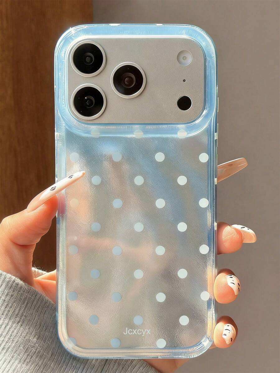 夏季蓝色波纹可爱波点图案手机壳，兼容 17 Pro Max、17 Pro、16 Pro、16 Pro Max、15 Pro Max、15 Pro、14 Pro Max、14 Pro、13 Pro Max、13、12 Pro Max、14、15、16 Plus、11，简约闪亮防摔保护壳