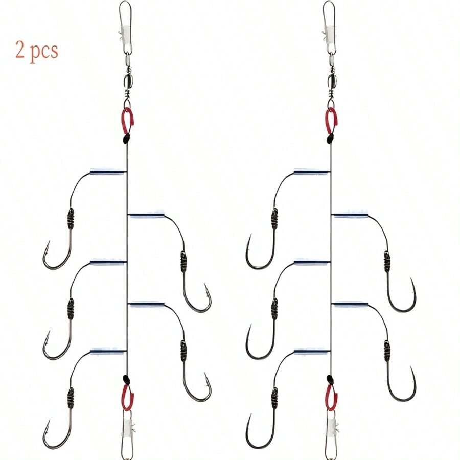 2pcs Outdoor Hercules Horse Shaped Fishing Hooks, Stainless Steel Fishing Hooks With 5 Hangers, Suitable For Sea Rods