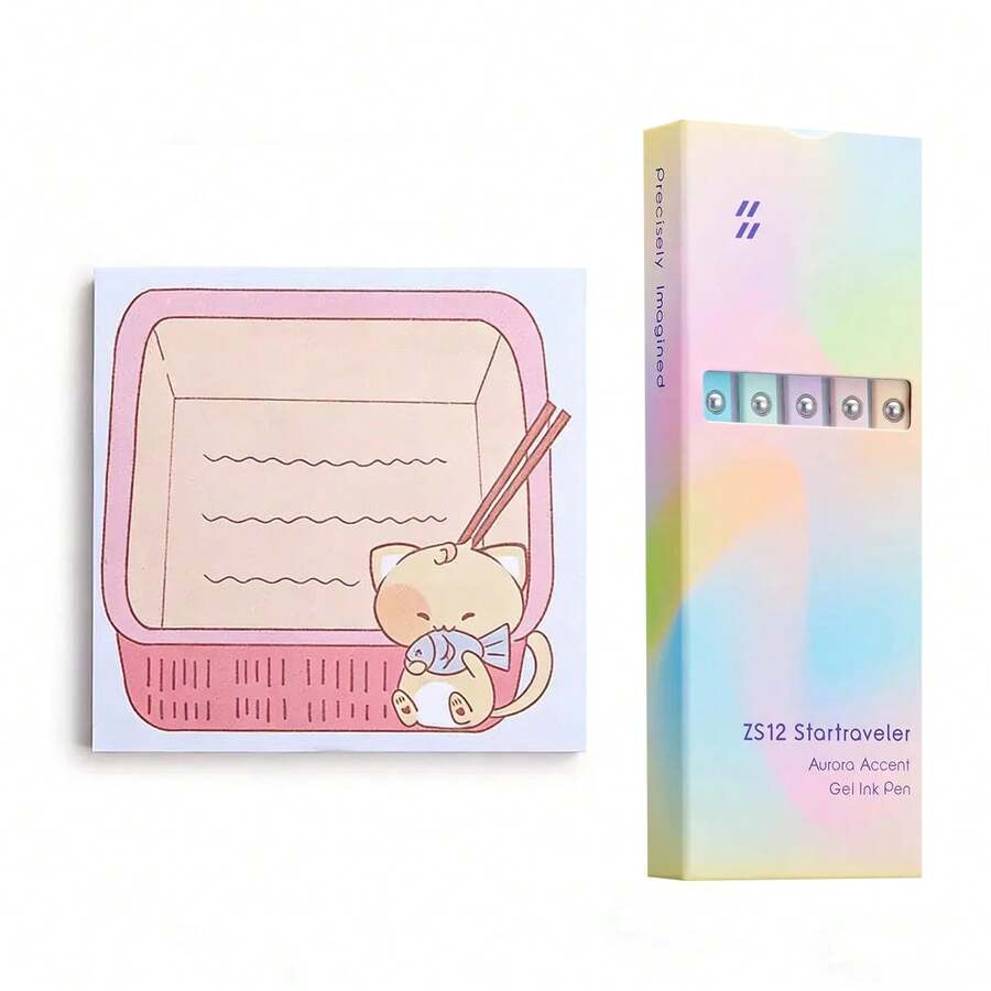 Bút bi bấm nút kiểu retro màu đen ombre, trung tính, dành cho học sinh và văn phòng, kèm theo sổ ghi nhớ hình mèo dễ thương. - Nhiều màu - Xem 1