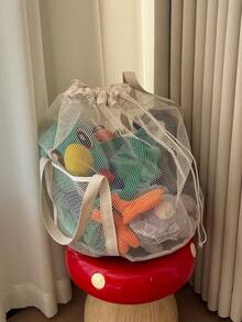 1 chiếc túi lưới rỗng, dung tích lớn, có dây rút, dùng để đựng đồ chơi/khối xếp hình. - Màu be - Xem 5