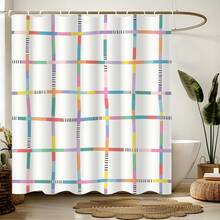 1 pièce Rideau de douche de style printanier avec motif géométrique de lignes, design style peinture moderne, cadeau unique pour la maison et les amis, lavable en machine, utilisable toute l'année, décoration de salle de bain - Multicolore - Voir 1